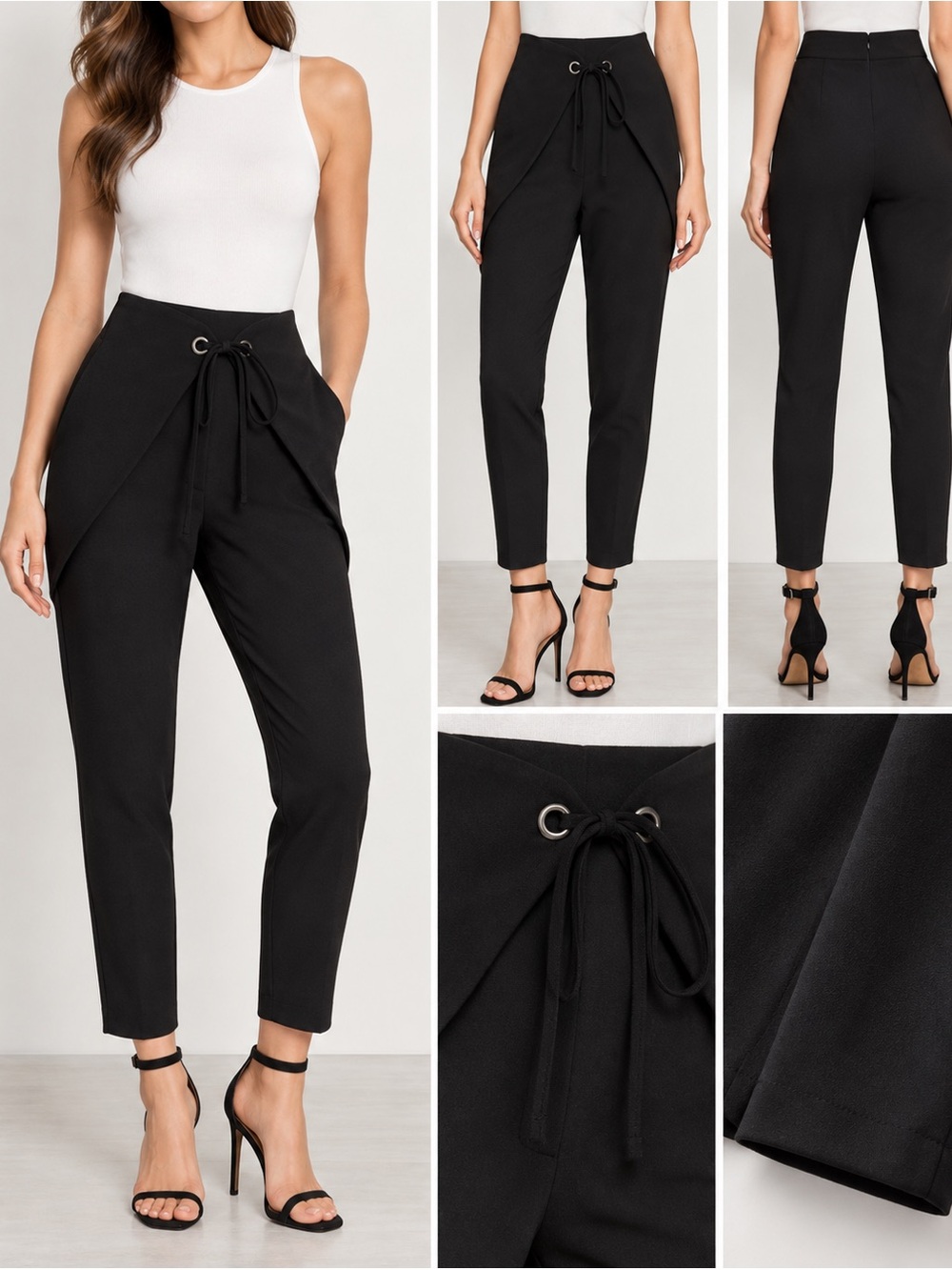 BCBGMaxAzria Black Ankle Tie-Front Cropped Pants